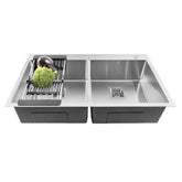 Fossa 37"x18"x10" Inch Double Bowl With Tap Hole SS-304 Grade Stainless Steel Handmade Kitchen Sink Matte Finish Silver Fossa Home